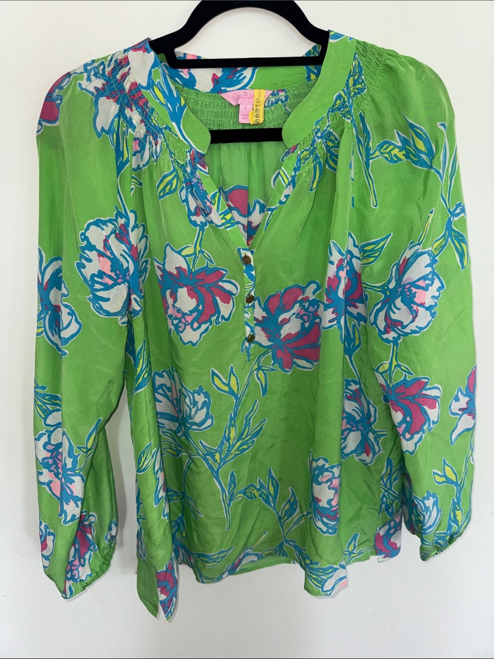 Lilly Pulitzer Lime Green Floral Peasant Blouse